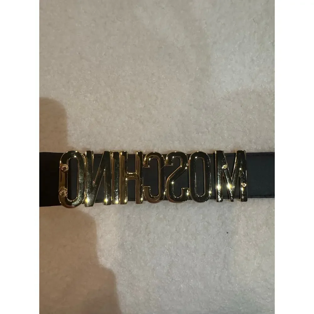 MOSCHINO Logo Calfskin Magenta Violet Belt